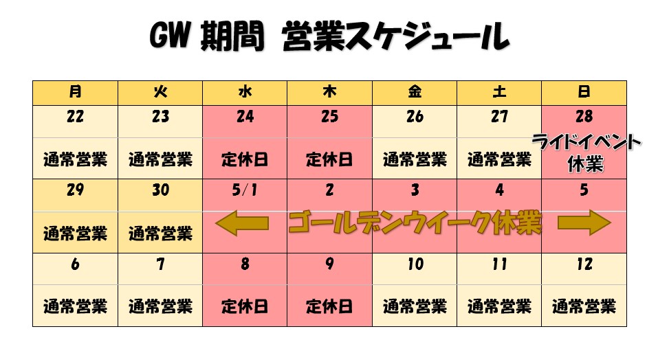 ゴールデンウィーク中の営業について